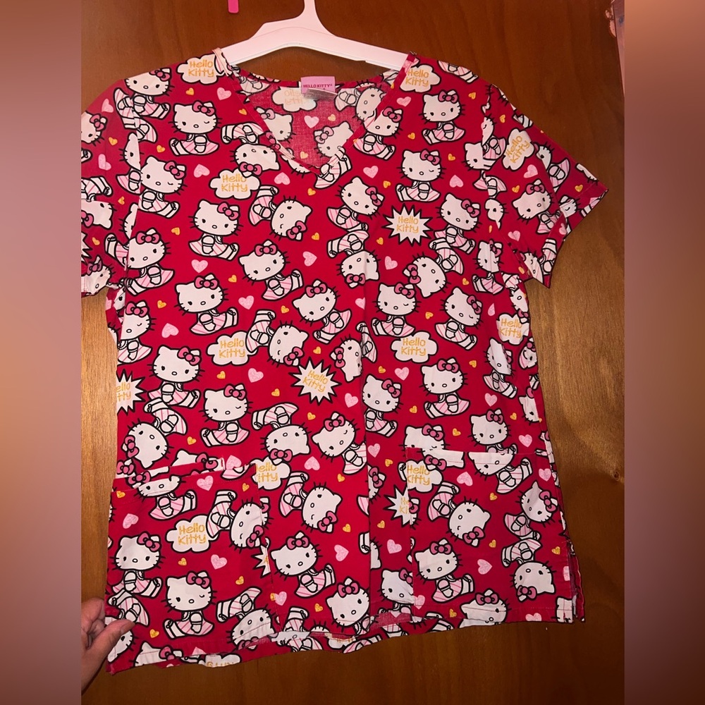 3 SET SCRUB TOPS: Hello Kitty, a coral/peach color & black